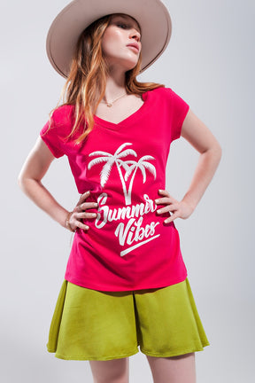 Summer Vibes T-shirt fucsia con stampa