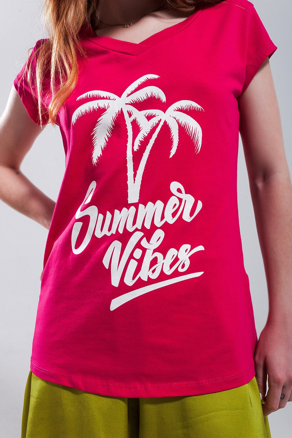 Summer Vibes T-shirt fucsia con stampa