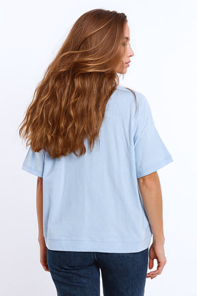 Sunshine - T-shirt oversize con testo testurizzato sul davanti - blu