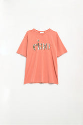 Q2 T-shirt arancione rilassata con Ciao in stampa leopardata