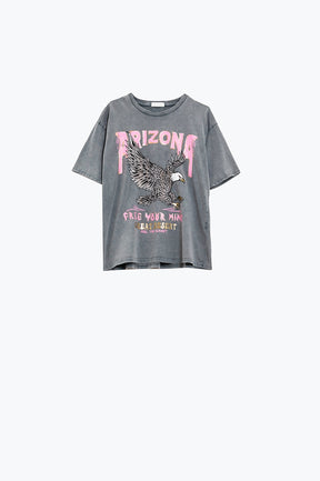 T-shirt Arizona con stampa digitale dell'aquila in grigio