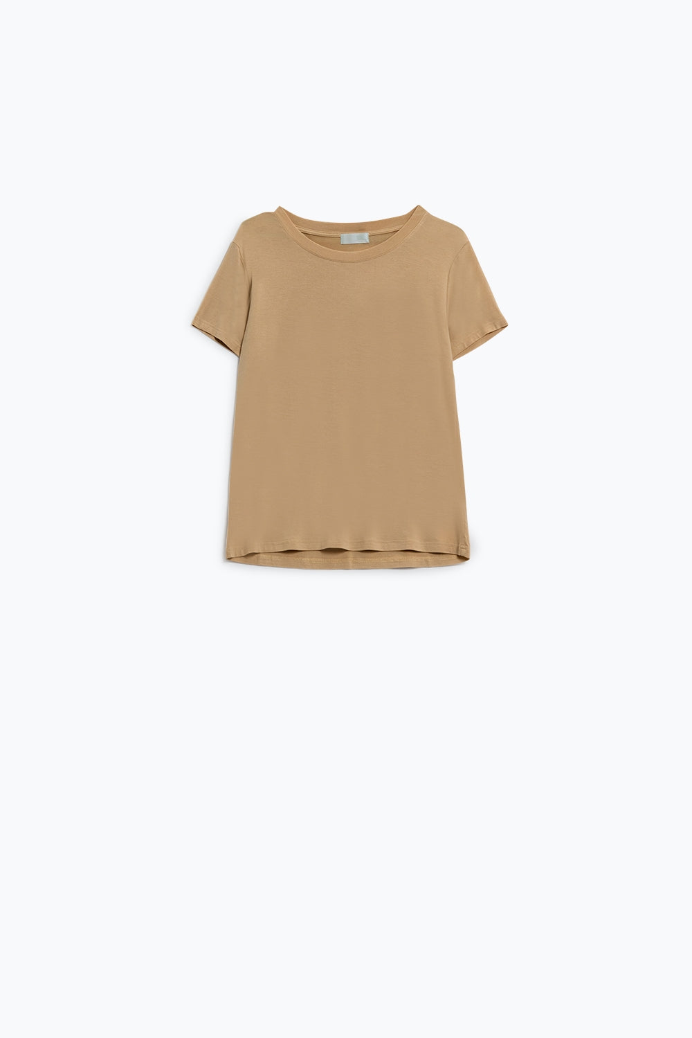 Q2 T-shirt Basic Camel girocollo in viscosa