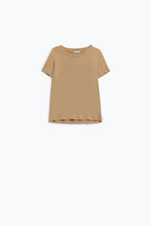 Q2 T-shirt Basic Camel girocollo in viscosa