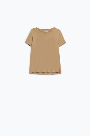 Q2 T-shirt Basic Camel girocollo in viscosa