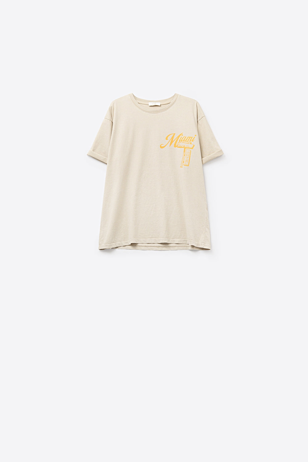 Q2 T-shirt beige con stampa del logo Miami