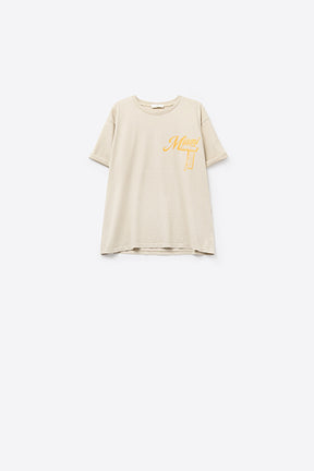 Q2 T-shirt beige con stampa del logo Miami