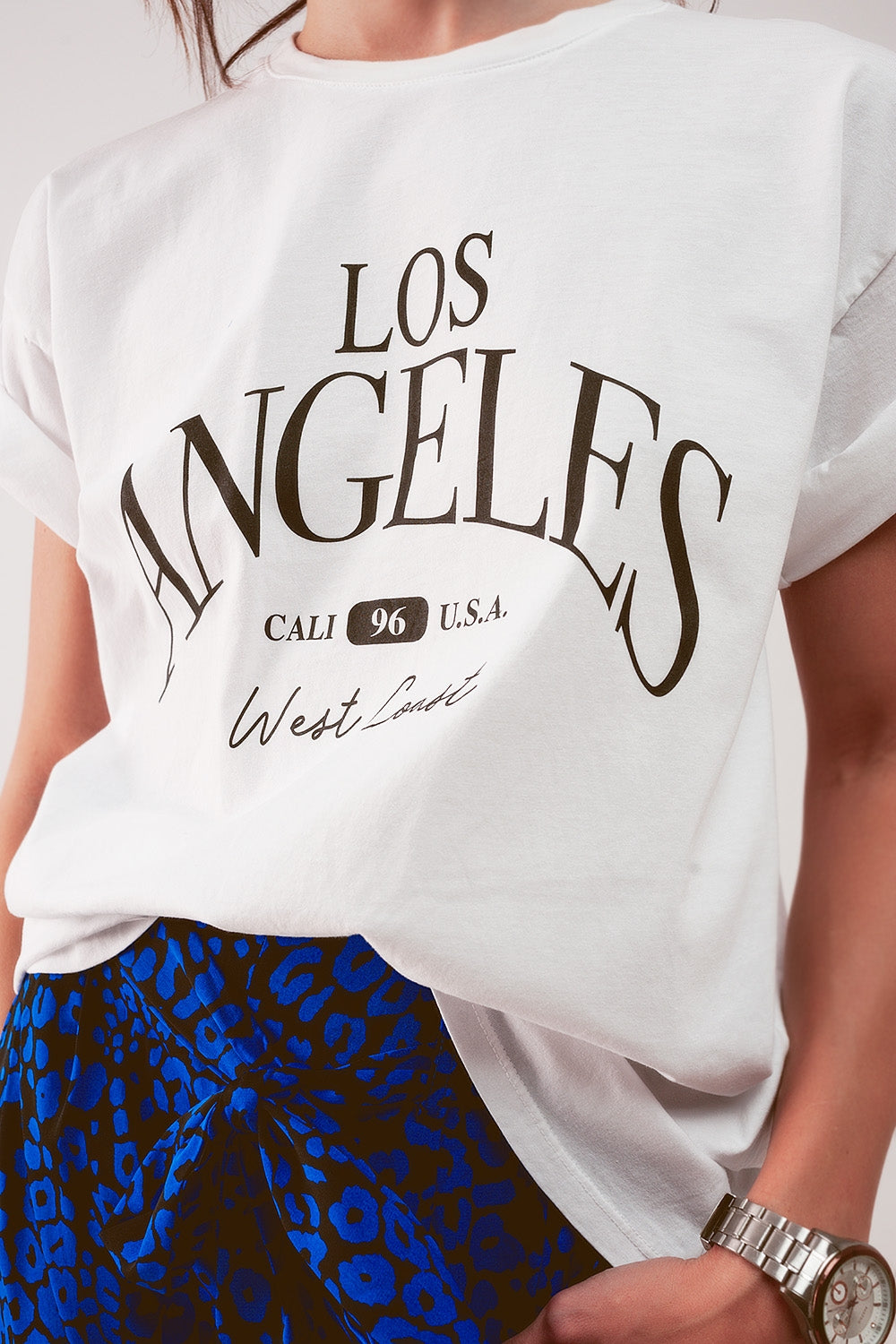 T shirt bianca con scritta Los Angeles