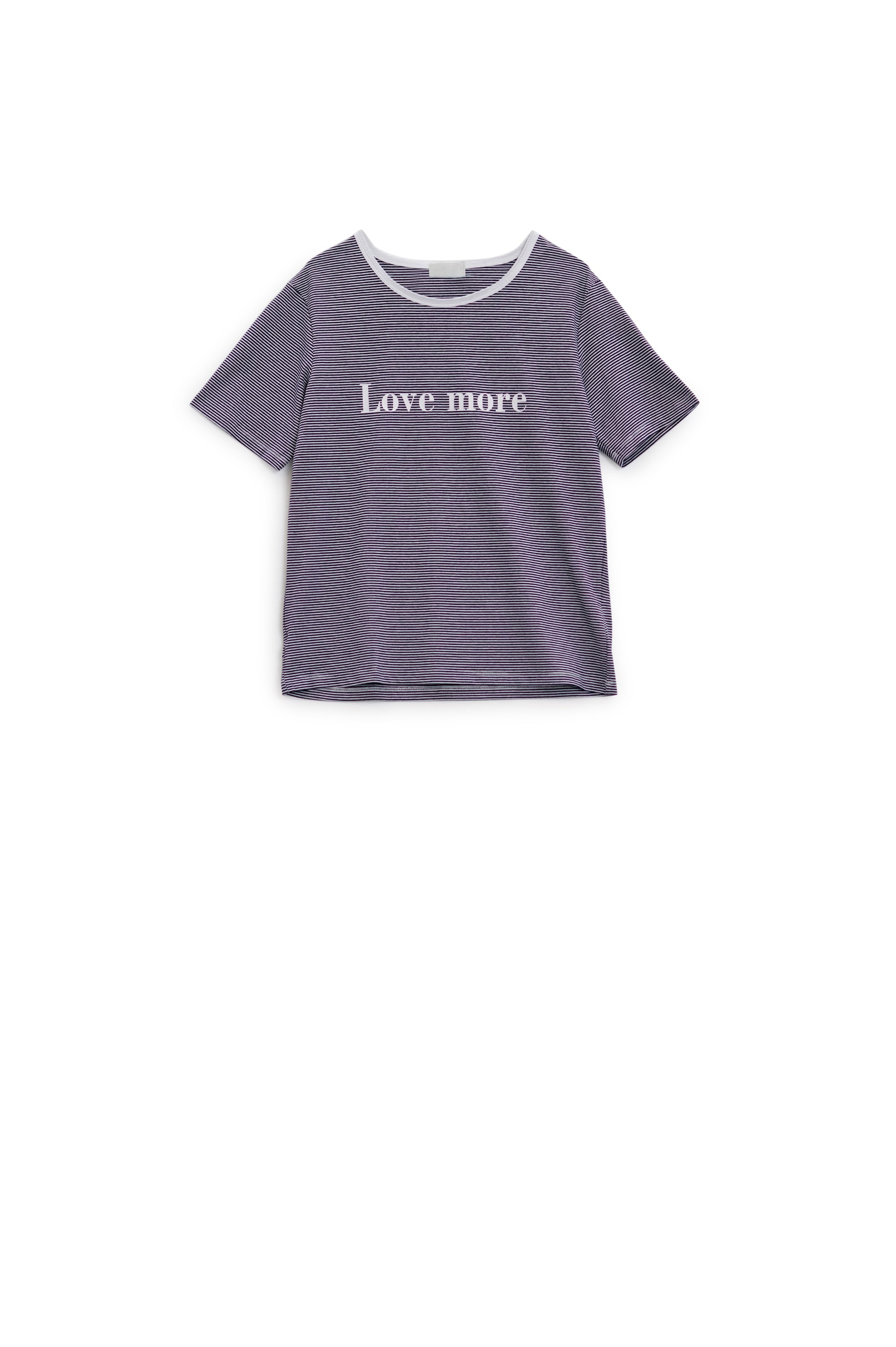 T-shirt bianca con strisce nere e scritta Love More