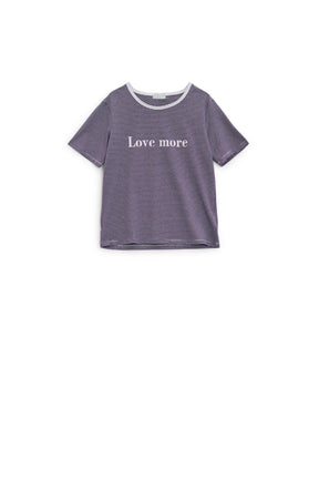 T-shirt bianca con strisce nere e scritta Love More