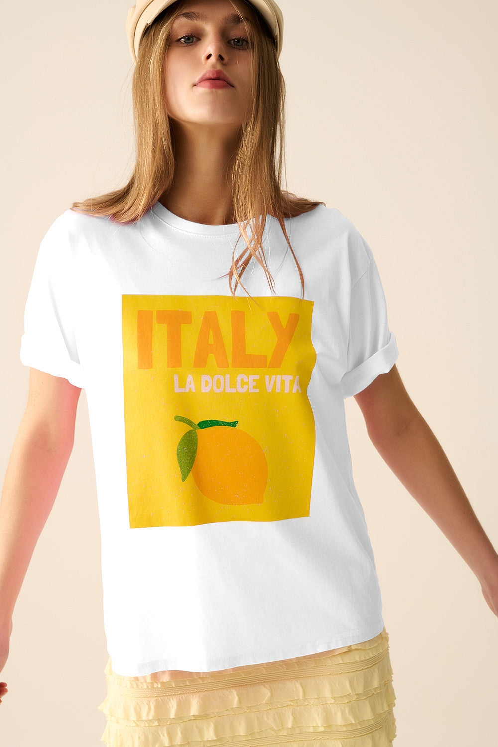 T-shirt bianca Italia Dolce Vita con stampa grafica al limone