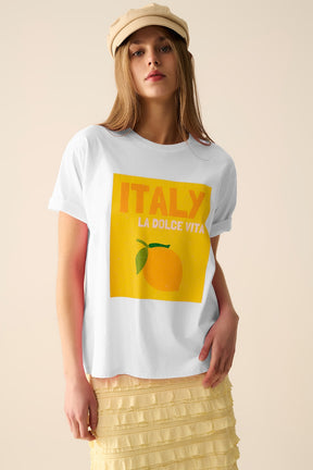 Q2 T-shirt bianca Italia Dolce Vita con stampa grafica al limone