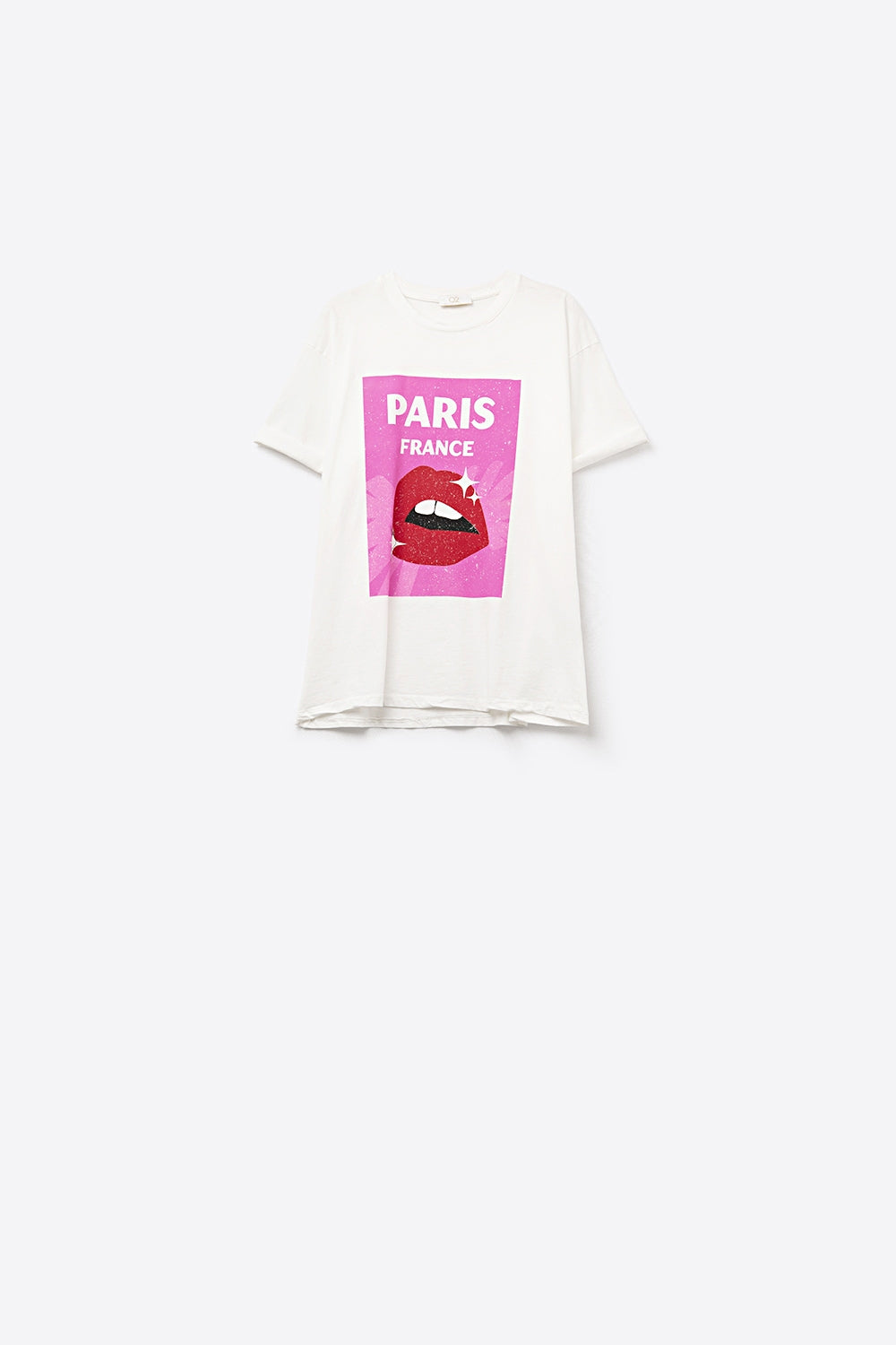 T-shirt bianca rilassata con stampa di labbra made in Italy