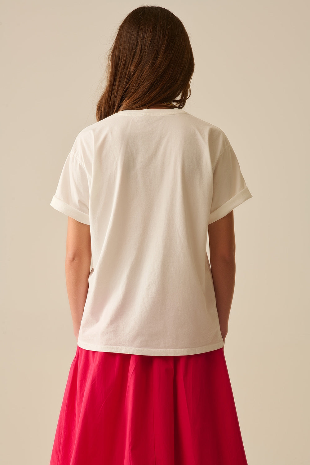 T-shirt bianca rilassata con stampa di labbra made in Italy