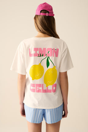 t-shirt bianca rilassata con stampa di limone