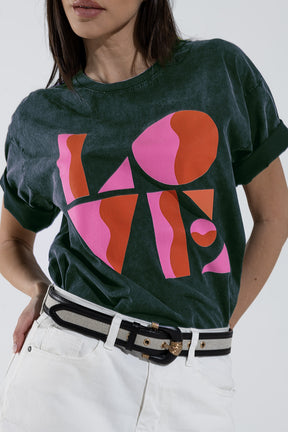 T-shirt con stampa digitale art déco LOVE in grigio