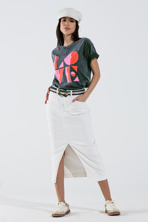 T-shirt con stampa digitale art déco LOVE in grigio