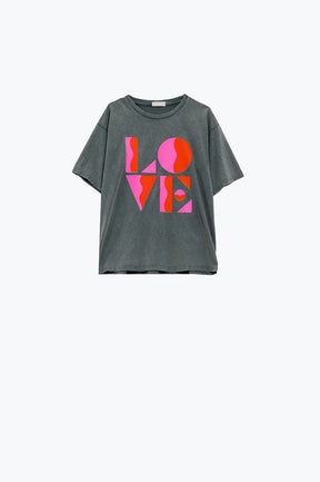 T-shirt con stampa digitale art déco LOVE in grigio
