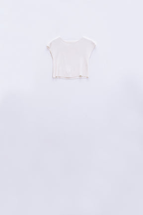 Q2 T-shirt cropped a maniche corte in maglia bianca