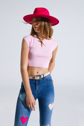 T-shirt cropped in maglia a maniche corte in rosa