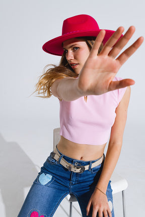 T-shirt cropped in maglia a maniche corte in rosa