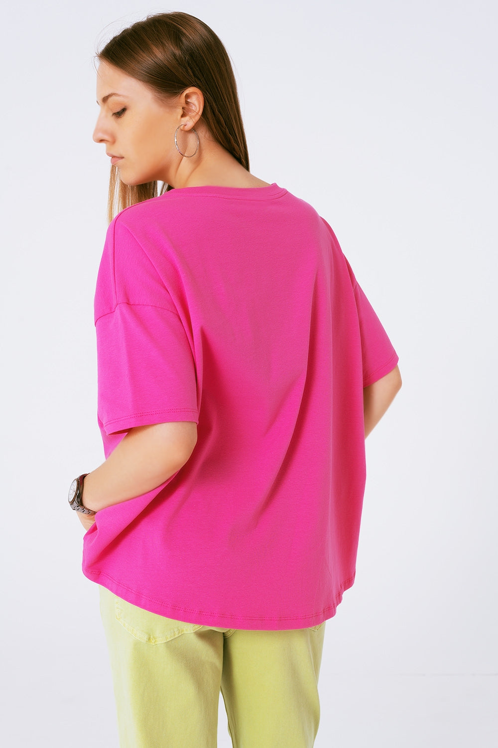 T-shirt fuchsia ampia con orsetto colorato