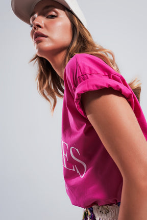 T shirt fucsia con scritta Los Angeles