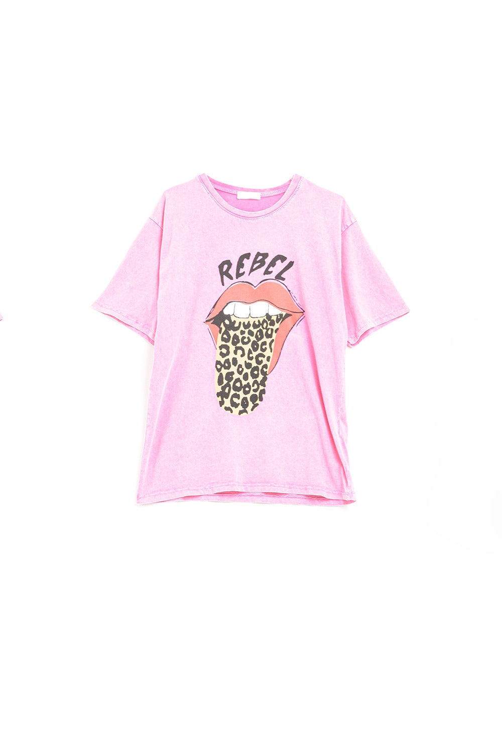 T-shirt grafica Pink Rebel con linguetta leopardata