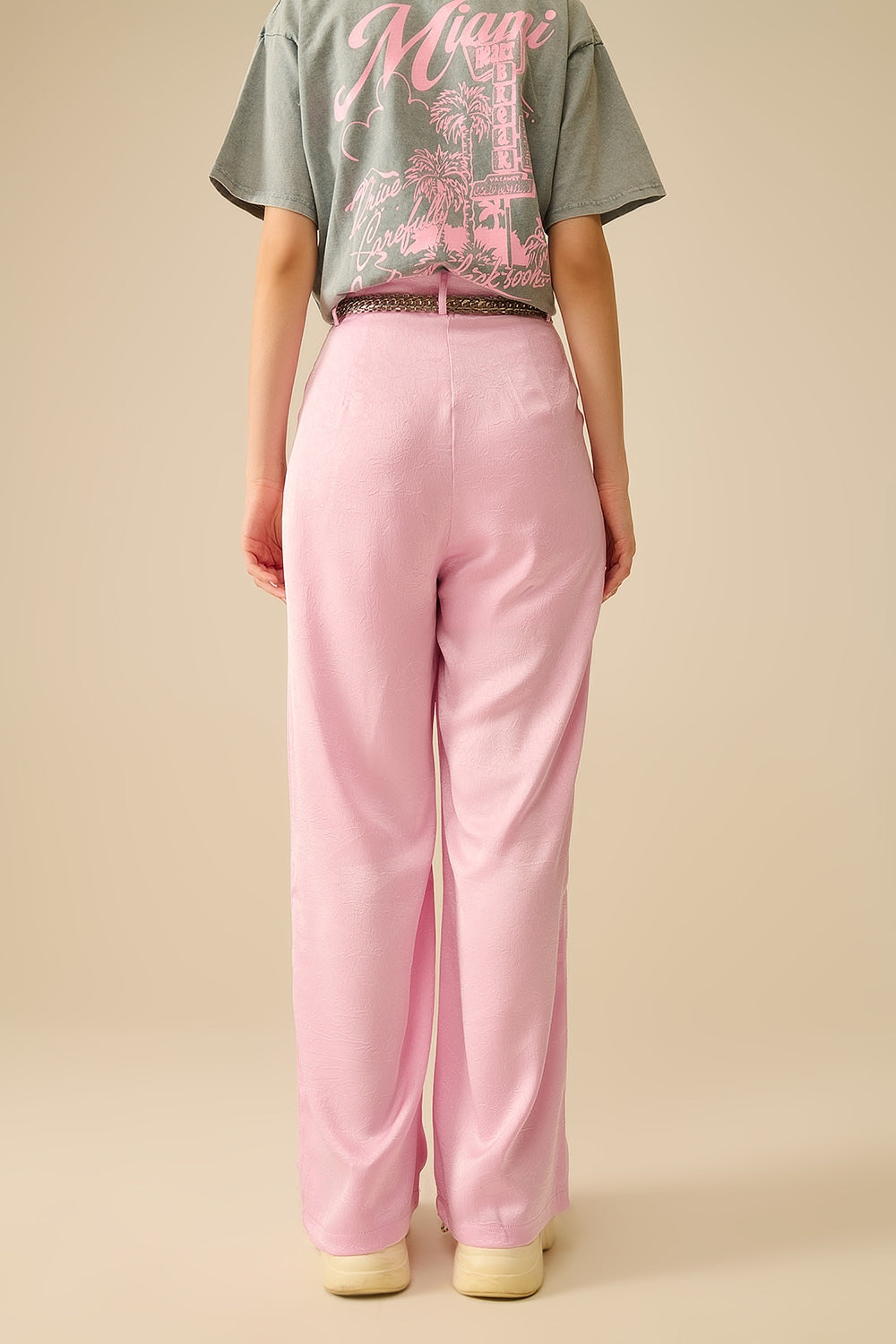 T-shirt grigia con stampa del logo Miami in rosa