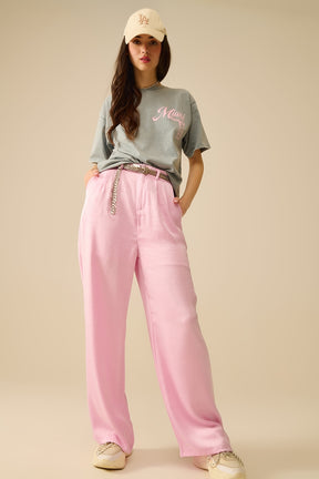T-shirt grigia con stampa del logo Miami in rosa