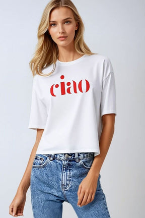 Q2 T-shirt in cotone made in Italy con logo Ciao in rosso