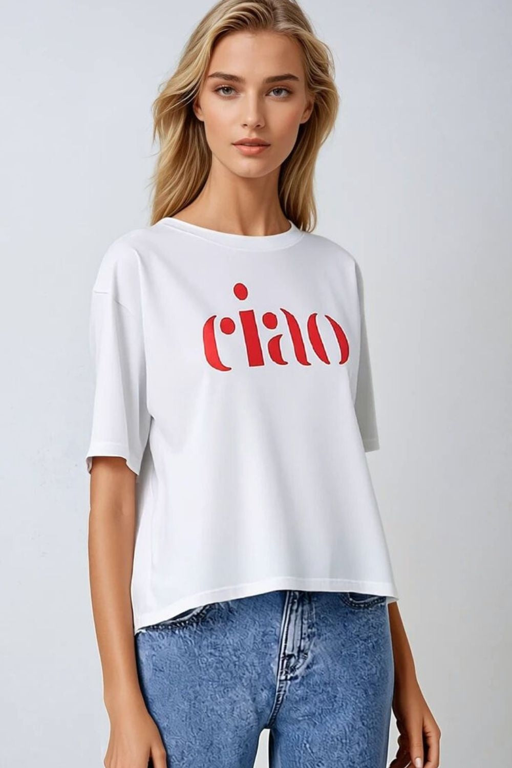 T-shirt in cotone made in Italy con logo Ciao in rosso