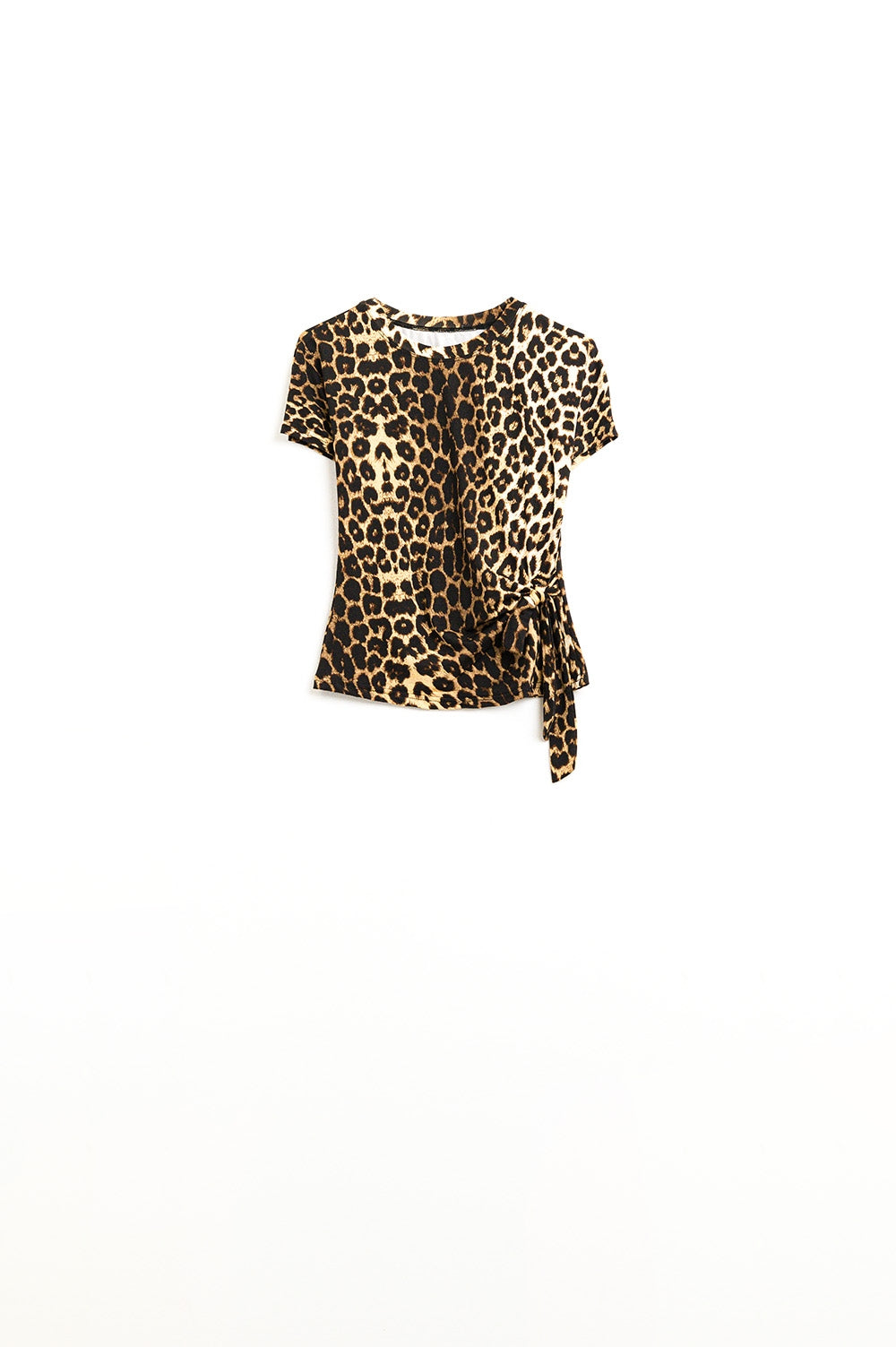 T-shirt in Spandex con stampa leopardo e fiocco