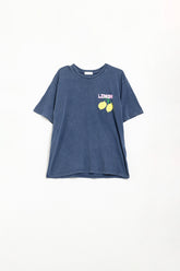 Q2 t-shirt navy rilassata con stampa di limoni