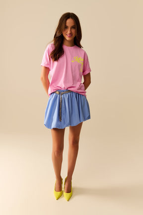 T-shirt rosa con stampa del logo Miami in giallo