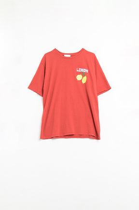 t-shirt rossa rilassata con stampa di limoni made in Italy