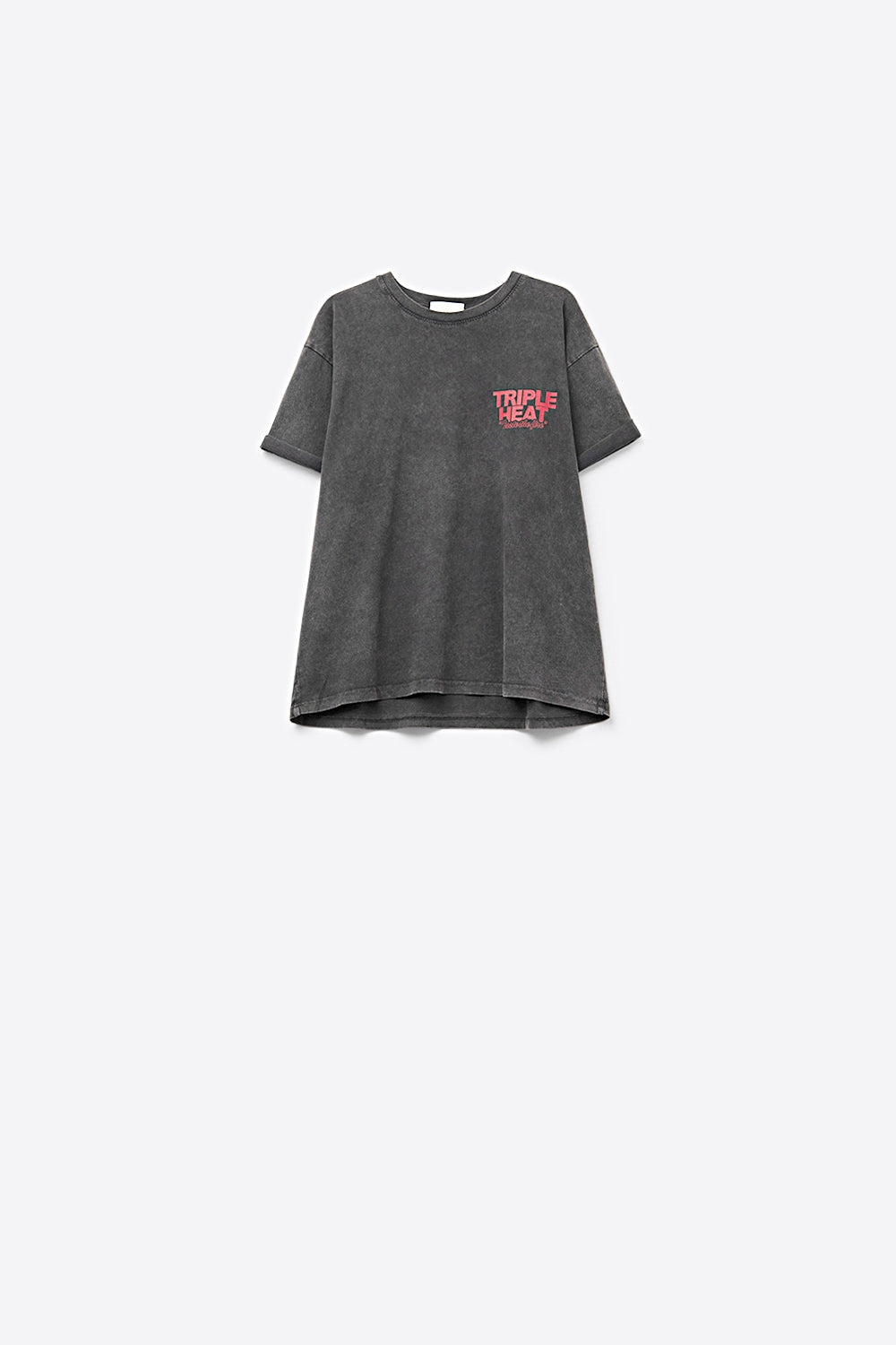 Q2 tessuto nero lavato T-shirt a manica corta TRIPLE HEAT LOGO