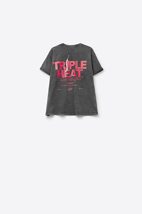 tessuto nero lavato T-shirt a manica corta TRIPLE HEAT LOGO