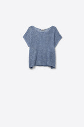 Q2 Top a maniche corte a maglia aperta scesa in blu