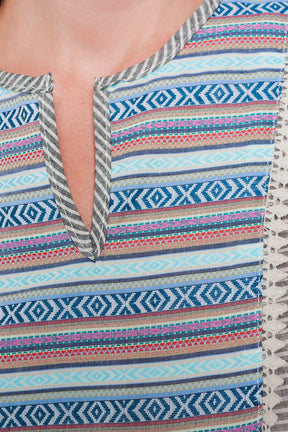 Top a righe grigio con dettagli multicolore sul davanti