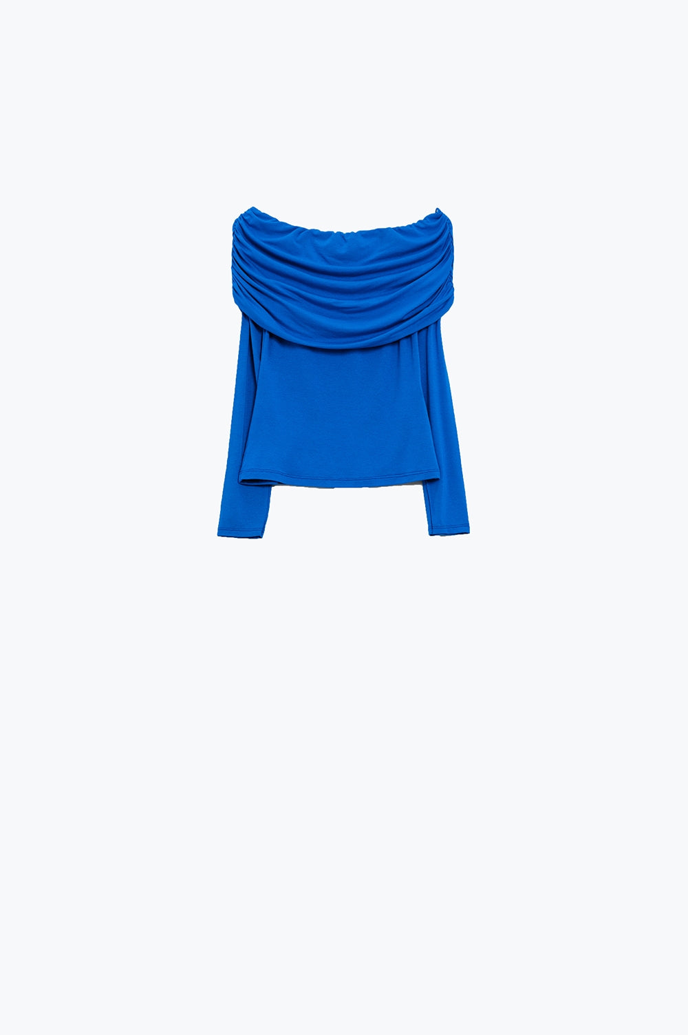 Top aderente con spalle scoperte in blu