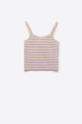 top beige con strisce e spalline lilla