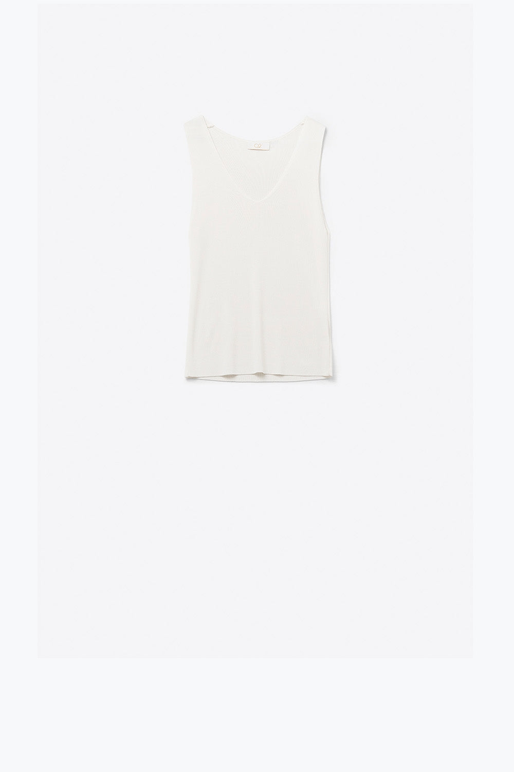 Q2 Top bianco senza maniche in maglia fine con scollo a V