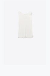 Q2 Top bianco senza maniche in maglia fine con scollo a V