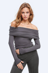 Q2 Top Bodycon Off Shoulder in grigio