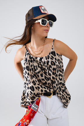 Q2 Top cami rilassato con stampa leopardata