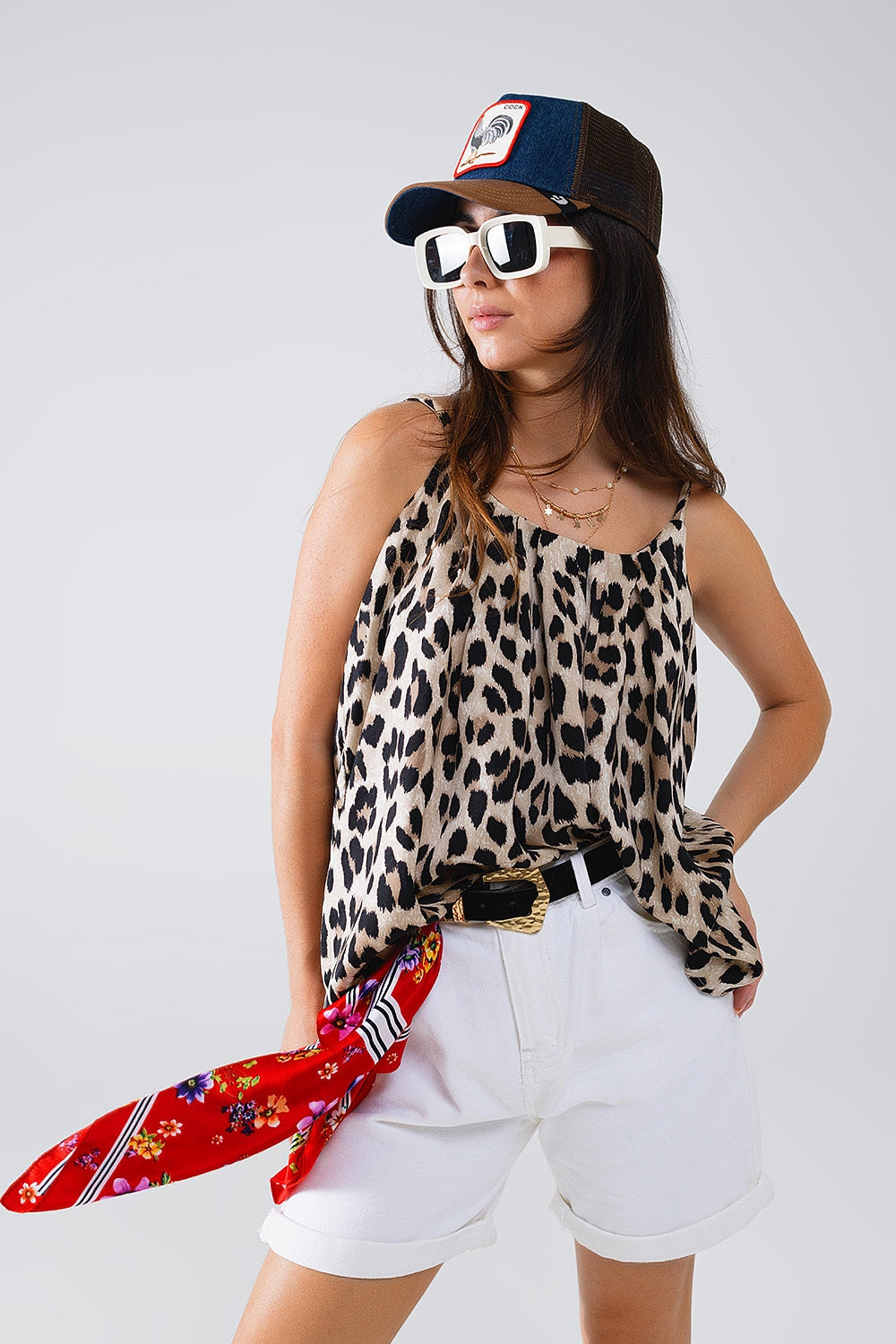 Top cami rilassato con stampa leopardata