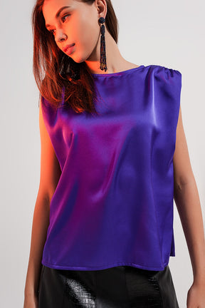 Top con spalle imbottite in raso viola