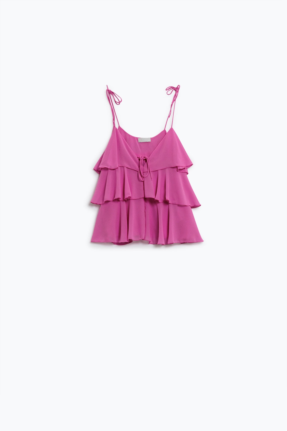 Top con volant con spalline sottili in fucsia