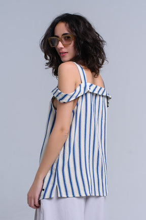 Top crema con strisce blu