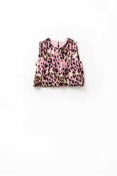 Q2 Top cropped a pieghe con stampa animalier in rosa e marrone